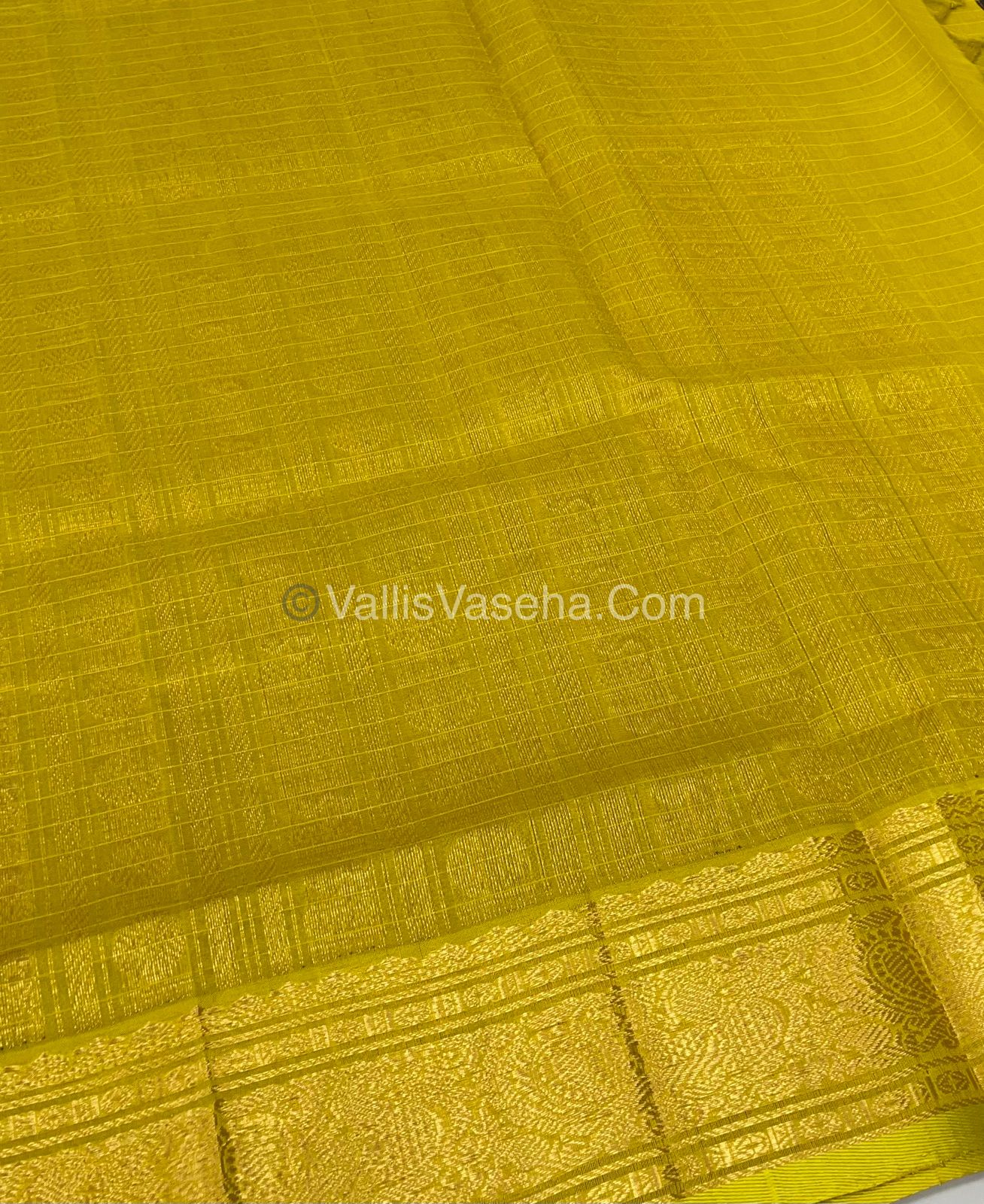 Pure Silk Cotton Saree - Brown with Lemon Yellowish Green - Lakshadeepam Design - VVPLD001