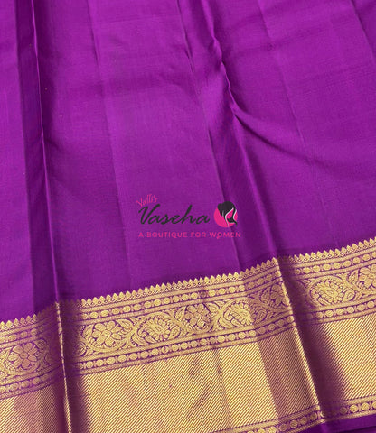 Pure Kanchipuram Silk Saree - Vairavoosi Design  - Dual Tone Grey & Purple Combo - VVPS059