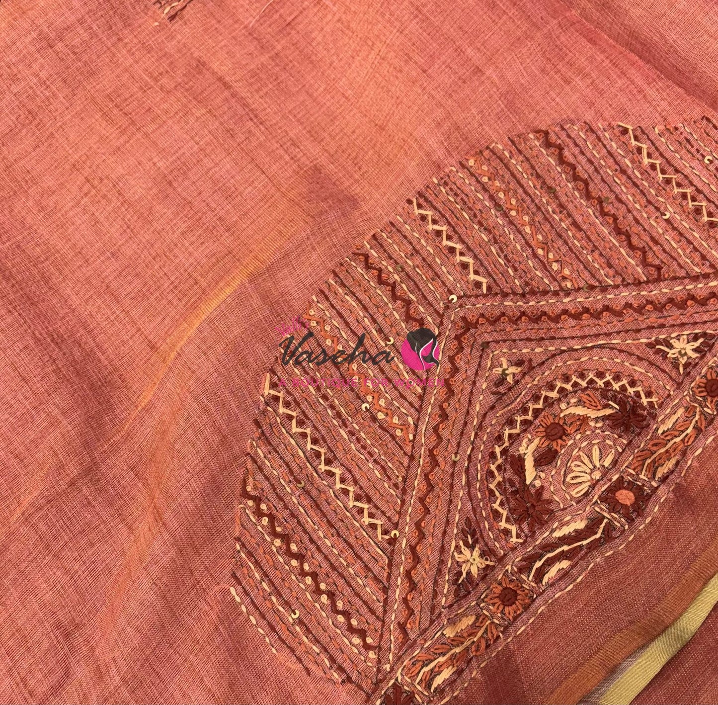 French Knot - Linen Tissue Saree - Peach Shade - VVLFN015