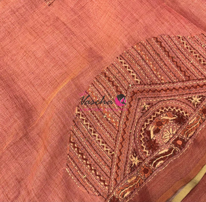 French Knot - Linen Tissue Saree - Peach Shade - VVLFN015