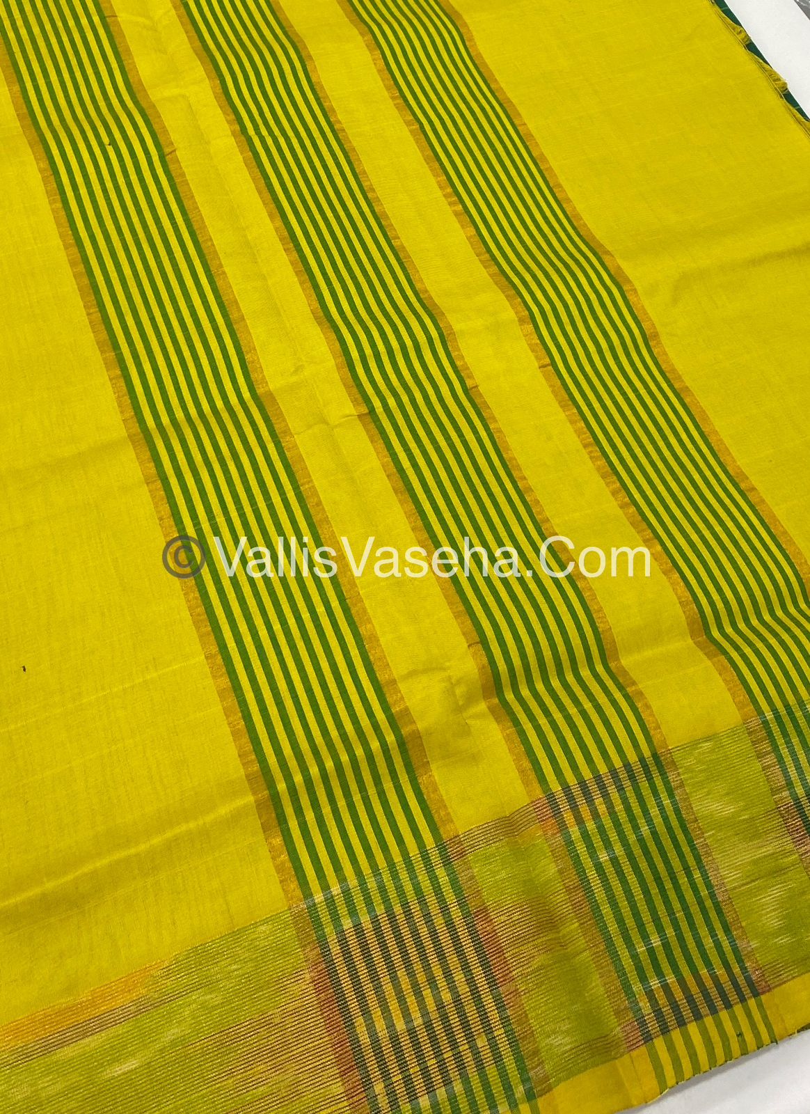 Semi Silk Cotton Saree - Green &  Yellow - VVSSC001