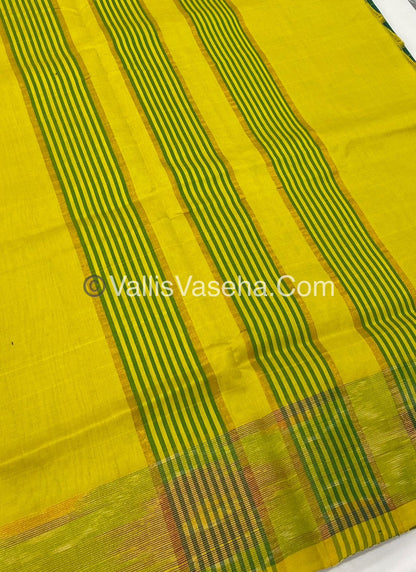 Semi Silk Cotton Saree - Green &  Yellow - VVSSC001