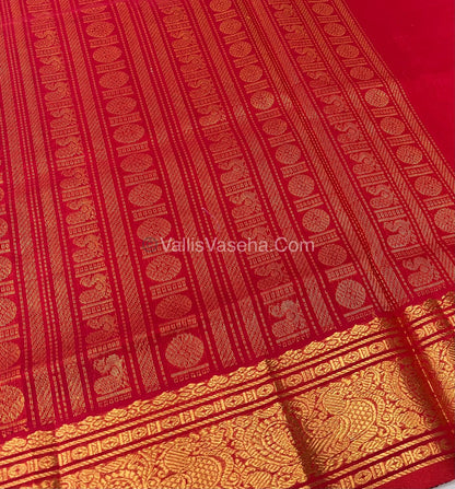Pure Silk Cotton Saree - Blue With Red  Shade - Lakshadeepam Design - VVPLD001