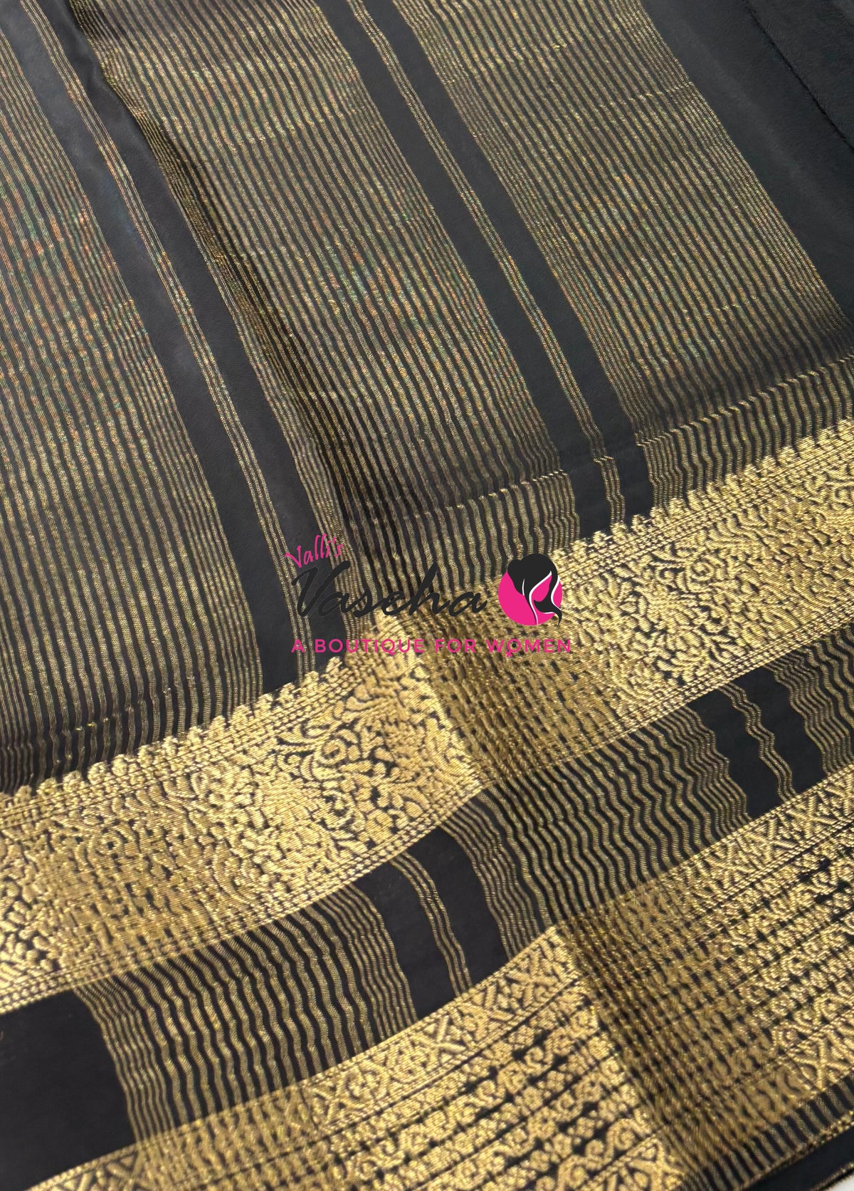 Semi Mysore Crepe Silk  - Black Shade - VVSMC004