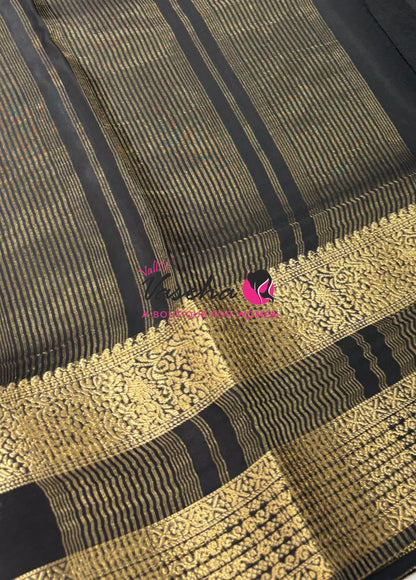 Semi Mysore Crepe Silk  - Black Shade - VVSMC004