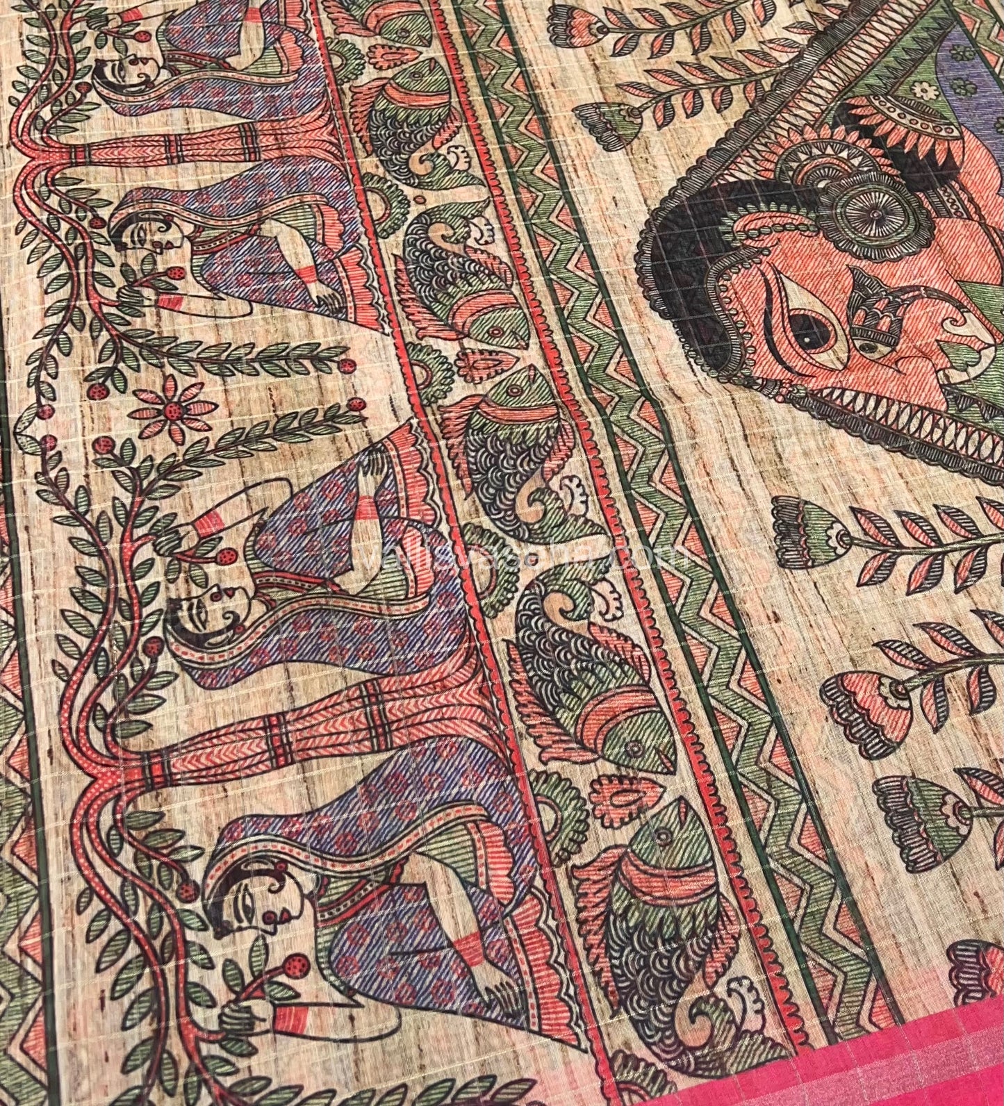 Semi Chanderi Saree - Fusion Of Bandhini & Madhubani- VVSCS002