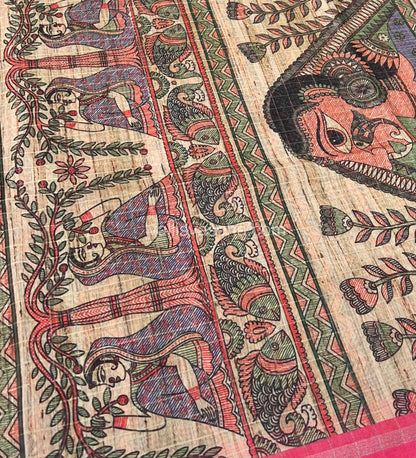 Semi Chanderi Saree - Fusion Of Bandhini & Madhubani- VVSCS002