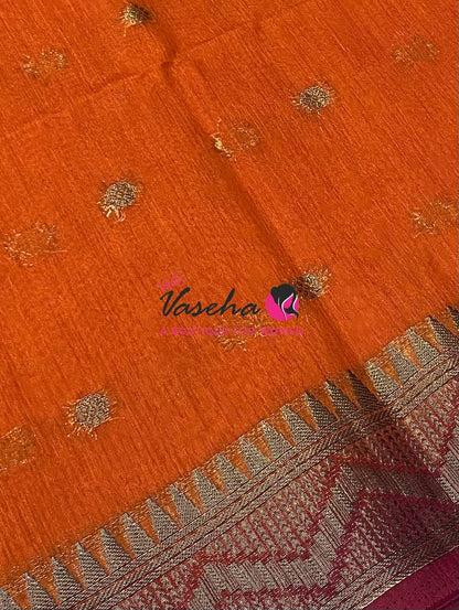 Semi Jute Silk Saree - Orange With Red Shade- VVSJS002