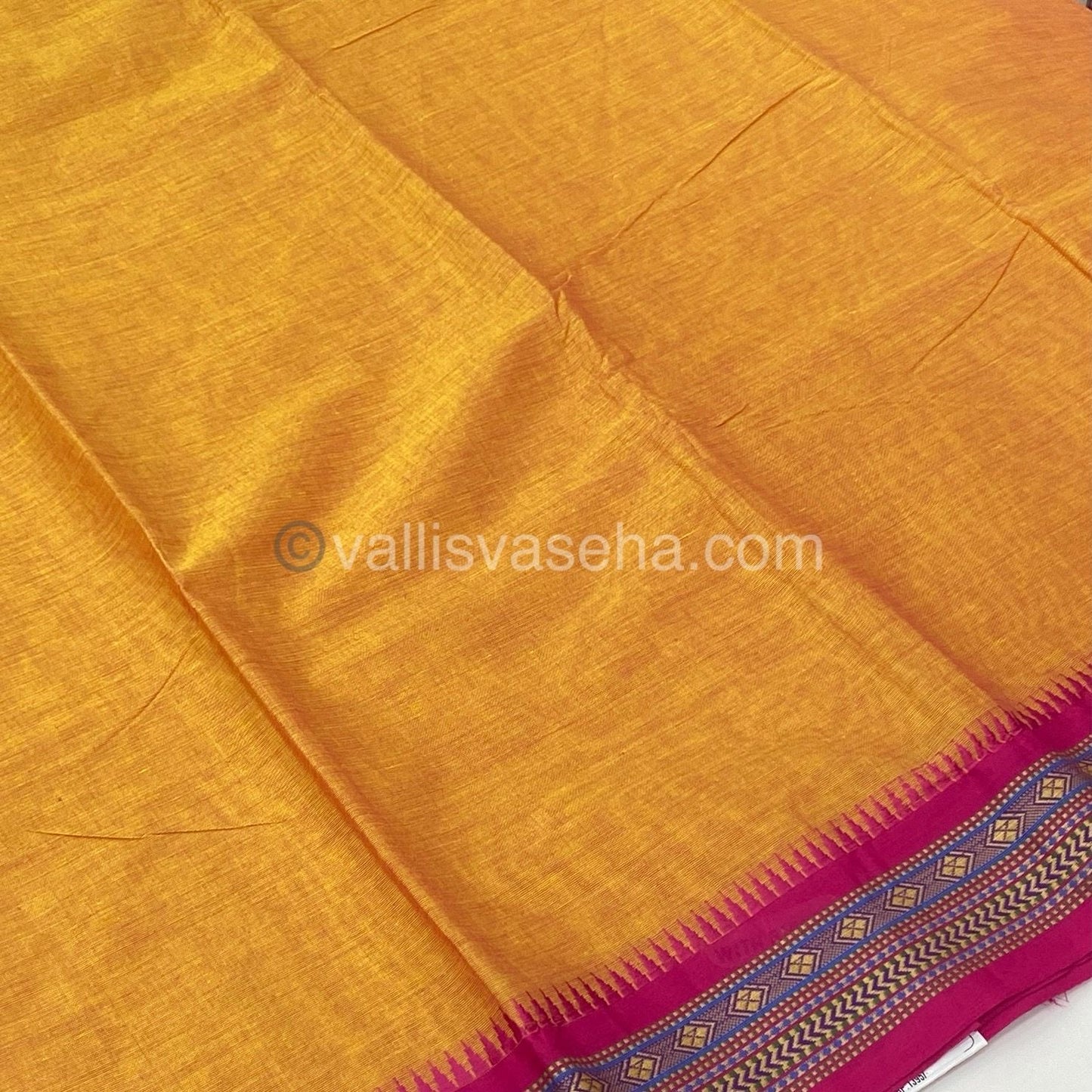 Kanchi Cotton Saree - Yellow with Pink  - VVKCS003