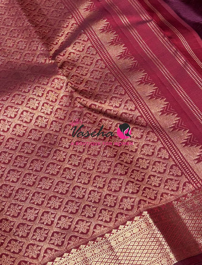 Pure Kanchipuram Silk Saree - Maroon Shade  - VVPS022