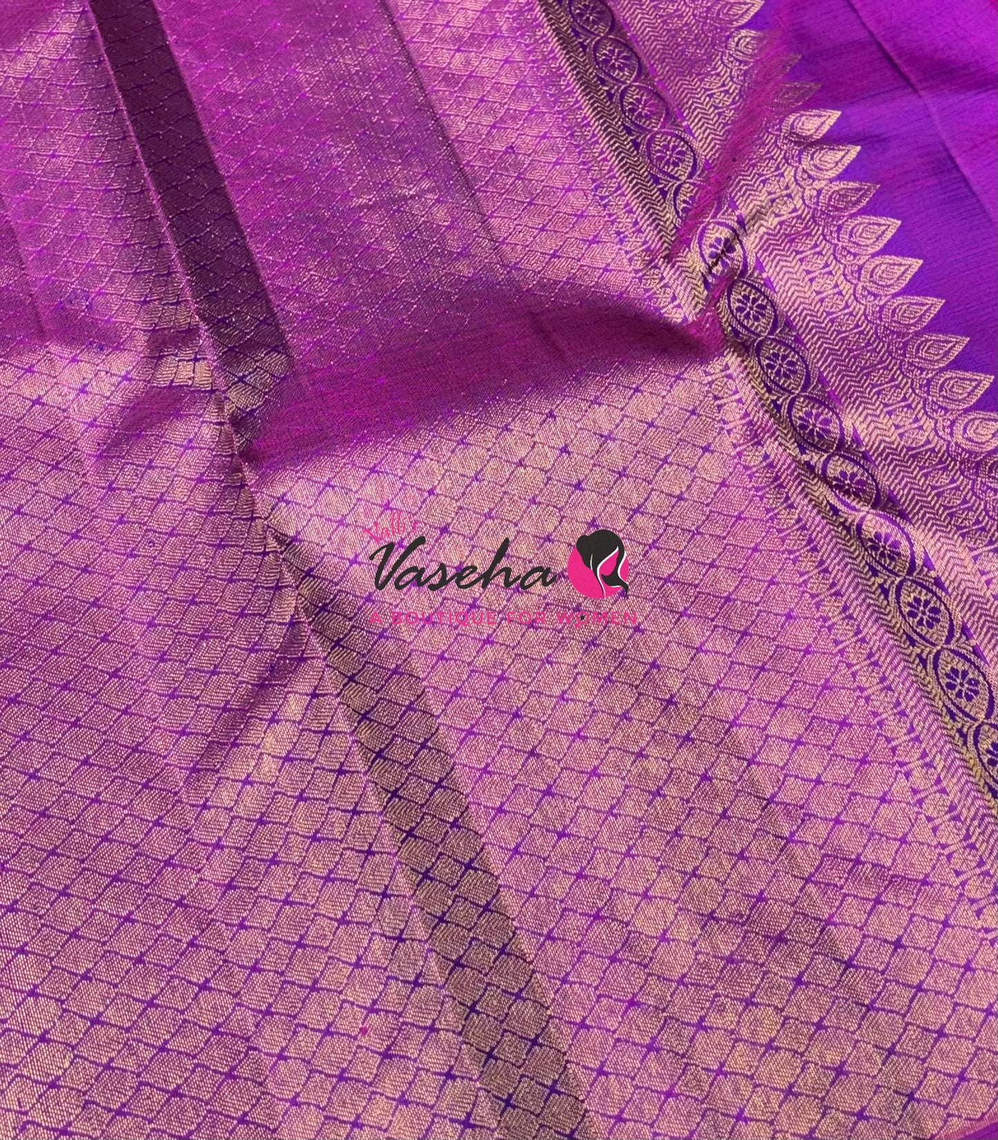 Pure Kanchipuram Silk Saree - Half & Half - Double Tone Peacock Blue with Purplish Pink Shade - VVPS064