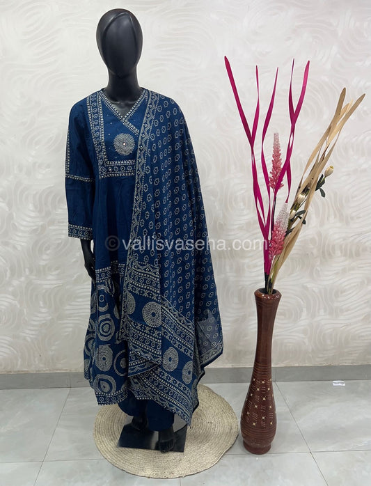 Anarkali - Blue Shade - Salwar, Kameez & Duppatta(3pc)- Fancy Cotton - VVRAS001