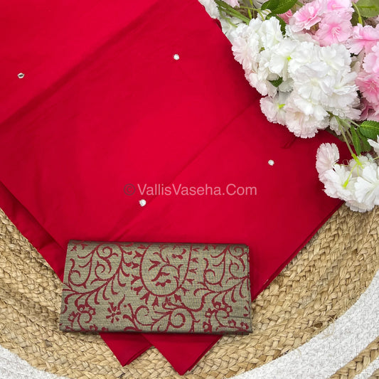 South Mixed Cotton - Mirror Work Embroidery - Red with Grey- VVPCM002
