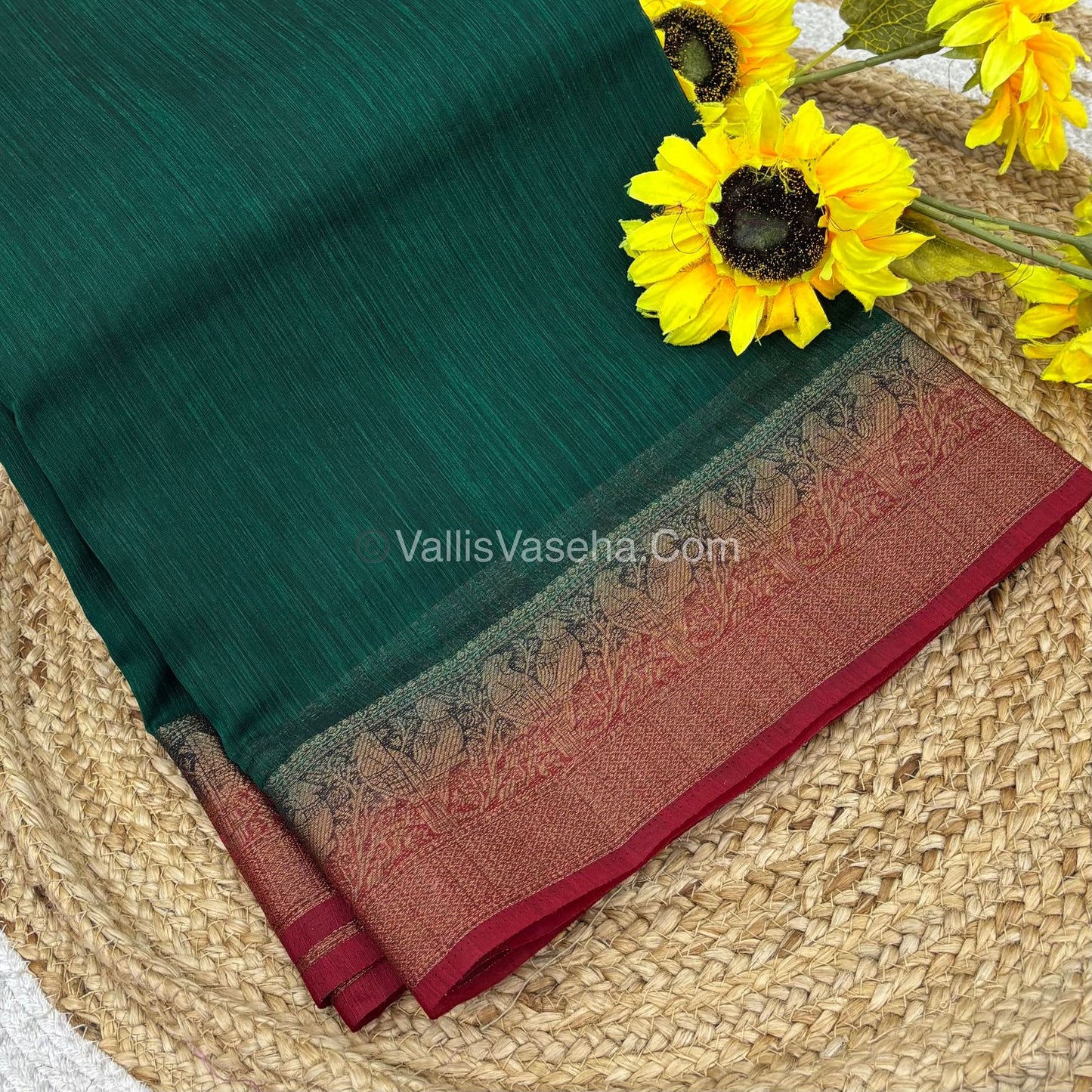 Bamboo Silk Saree - Green  With Red Shade - VVBSS005