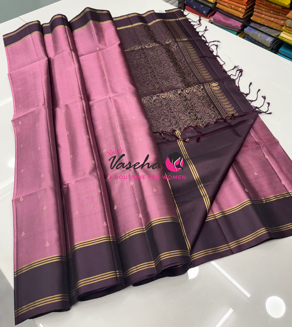 Pure Soft Silk Saree  - Onion Pink & Wine Brown Combo - VVPSS141