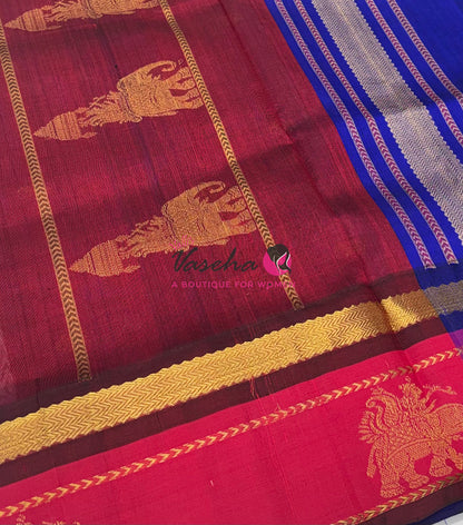 Pure Korvai Silk Cotton With Elephant Butta Border - VVKSC018