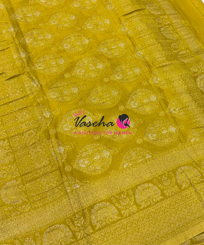 Banarasi Georgette Saree - Blue With Lemon Yellow Combo - VVBGS002