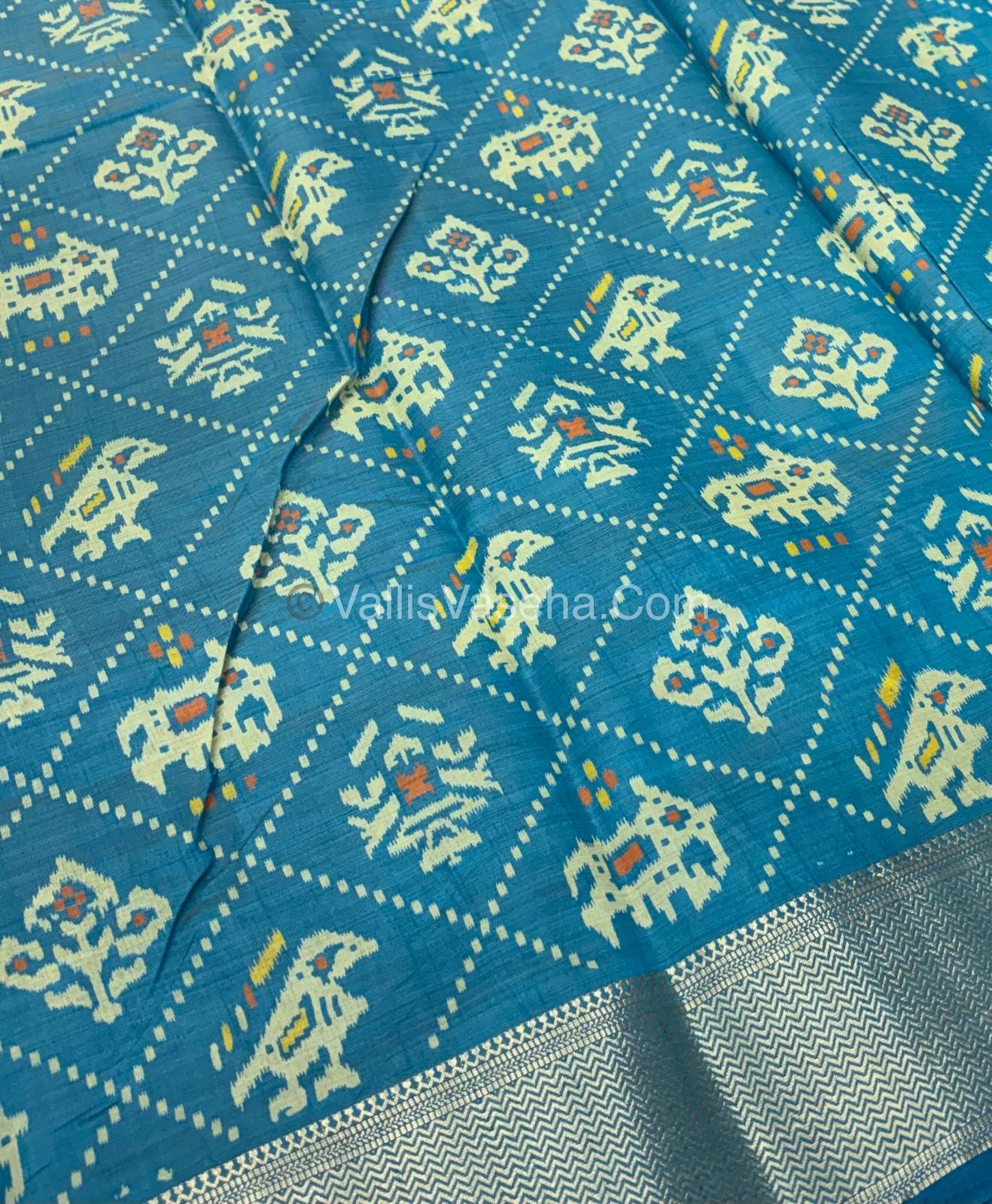 Semi Tussar Silk Saree - Ikkat / Pochampally Design - Blue Shade - VVSTS034
