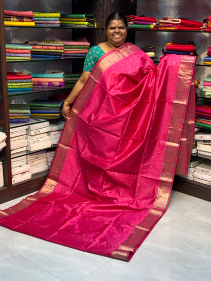 Semi Raw Silk - Paithani Design Weaving - Pink Shade - VVRS005