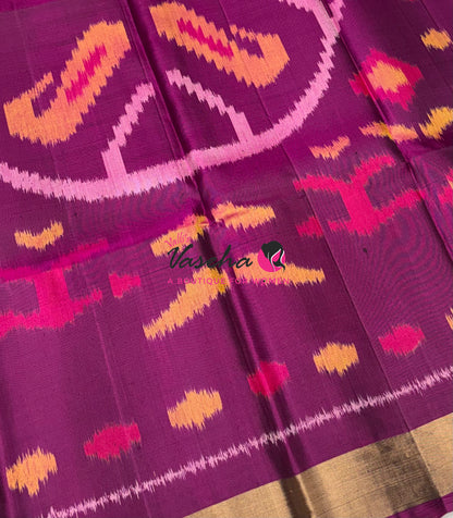 Pure Soft Silk Saree  - Pochampally Weaving - Greyish Blue & Purple Combo - VVPSS110