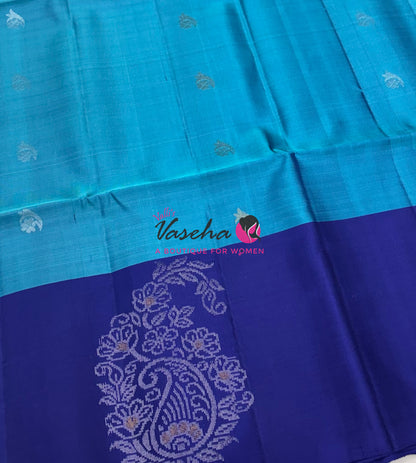 Pure Soft Silk Saree - (1.75 Warp) Shade Of Blue & Blue Combo - VVPSS064