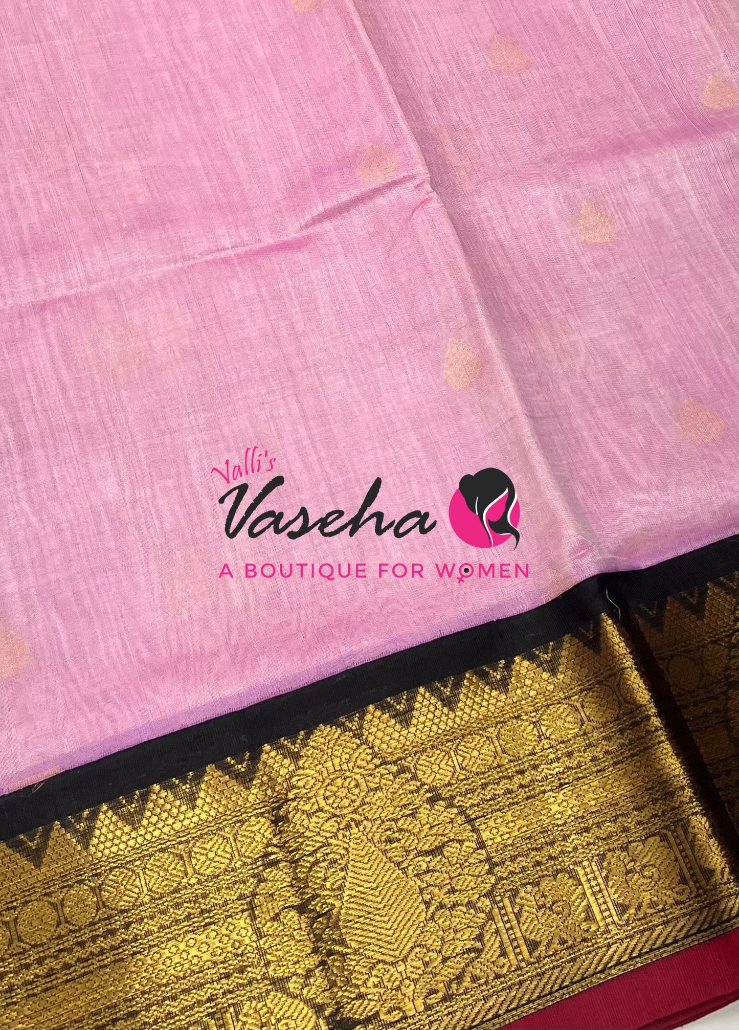 Pure Korvai Silk Cotton Saree - Pink  with Black - VVKSC019
