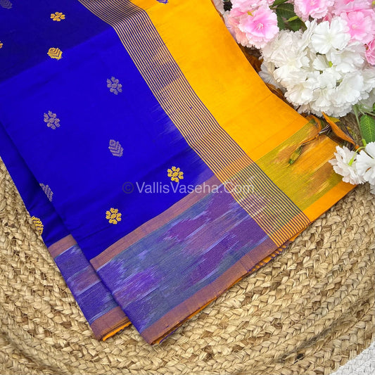 Semi Silk Cotton Saree -  Blue & Yellow - VVSSC001