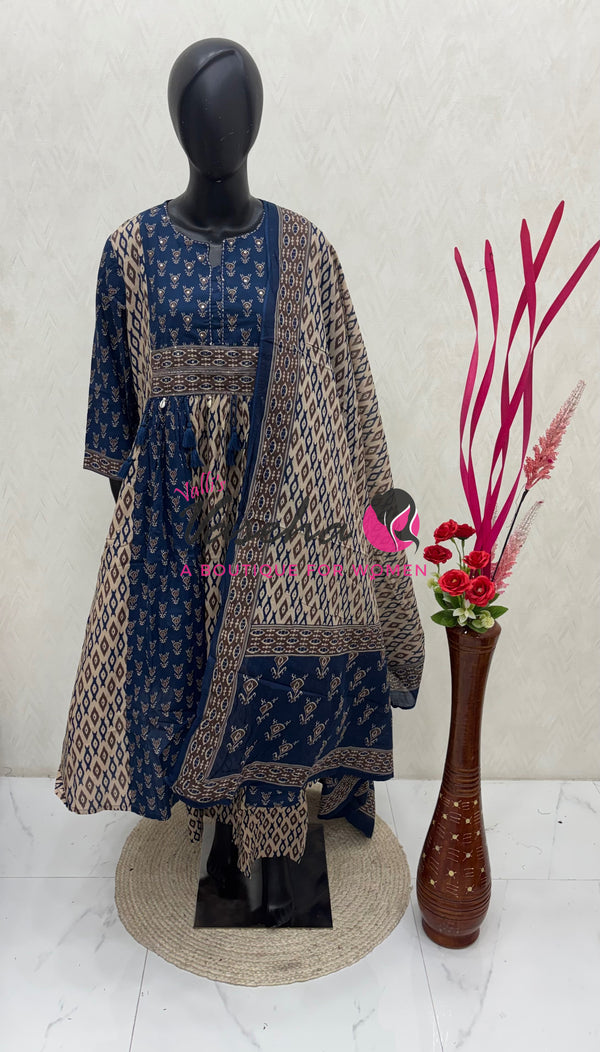 Ready Made | Anarkali Set  |Salwar, Kameez & Duppatta(3pc)|Cotton |VVRMS020