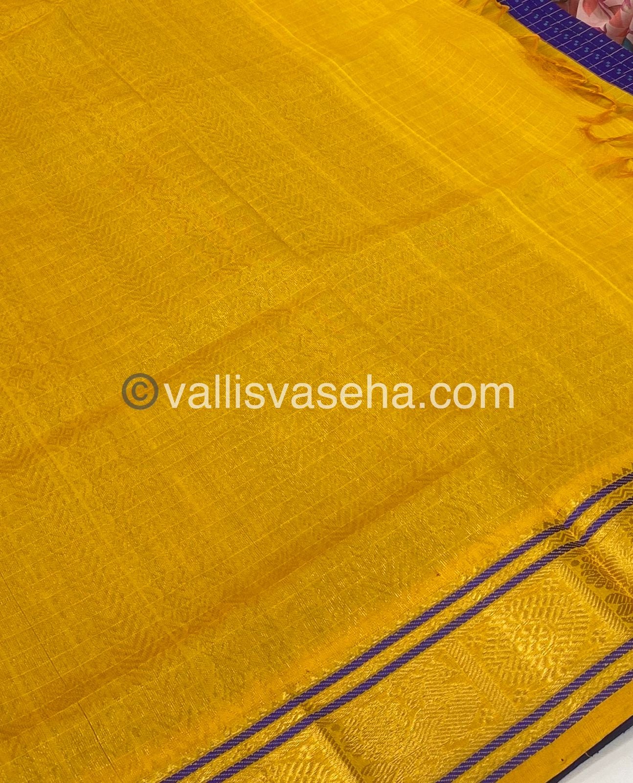 Pure Silk Cotton Saree - Blue with Yellow - Lakshadeepam Design - VVPLD001