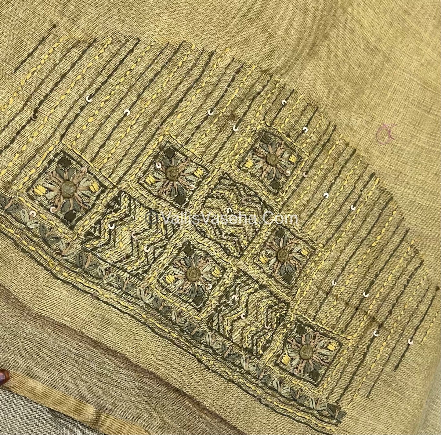 French Knot - Linen Tissue Saree - Venthayam Mixed Green Shade A VVLFN003