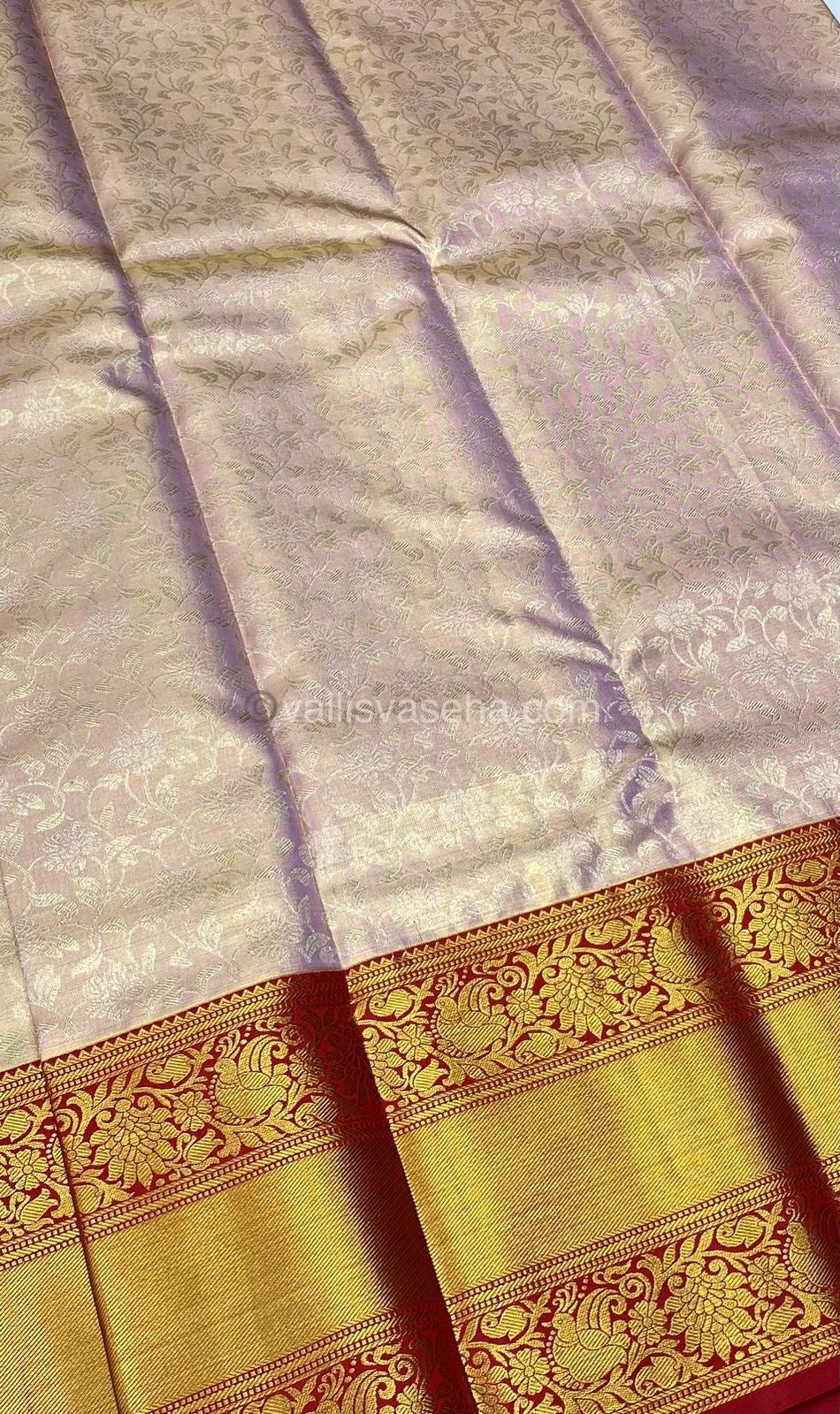 Pure Kanchipuram Silk Saree - Bridal Tissue - Light Pink with Red Combo - VVPS006