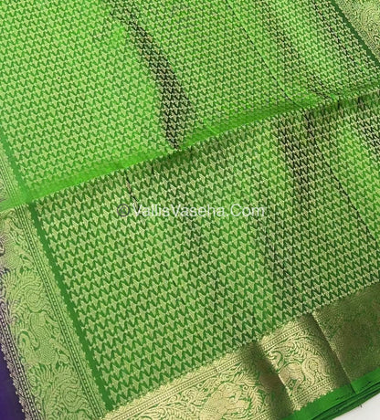 Pure Soft Silk Saree - Dark Purple & Green Combo - VVPSS048