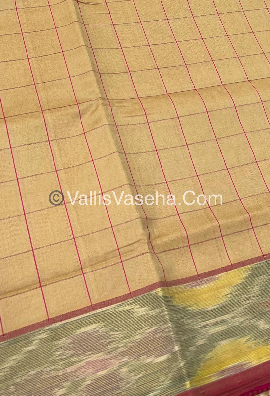 Semi Silk Cotton Saree - Cream & Pink - VVSSC001