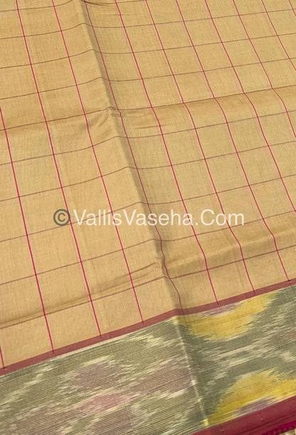 Semi Silk Cotton Saree - Cream & Pink - VVSSC001