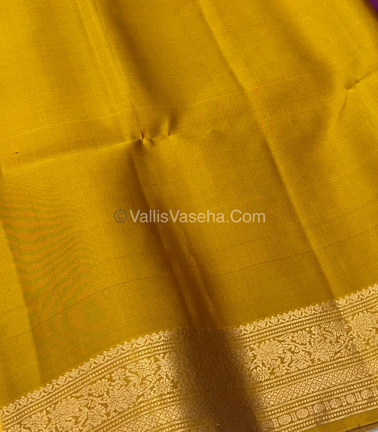 Pure Soft Silk Saree - Kanchi Border - Purplish Pink & Mustard Combo - VVPSS046