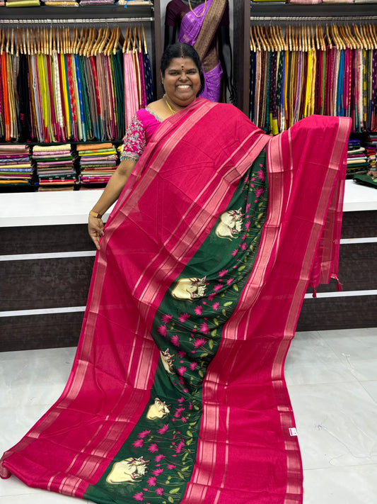 Semi Mysore Crepe Silk - Middle Pichwai Print - VVSMC001