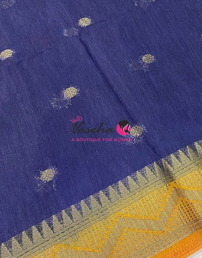 Semi Jute Silk Saree - Green With Yellow Shade- VVSJS002