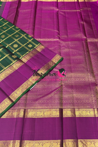 Pure Bridal Kanchipuram Silk Saree -  Green & Purple Combo - VVPS076