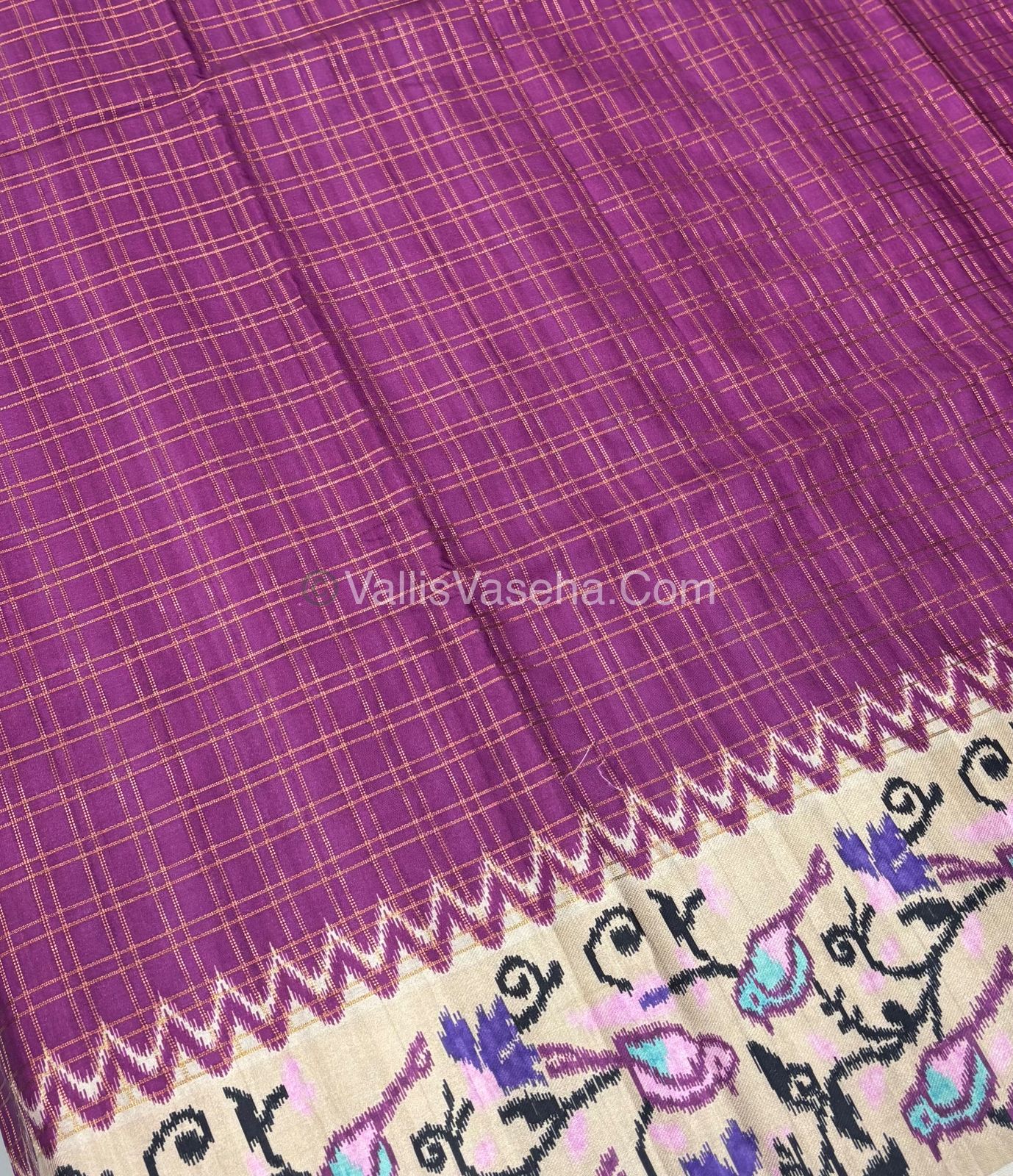 Semi Tussar Silk - Dark Onion Pink With Cream Shade  - VVSTS039