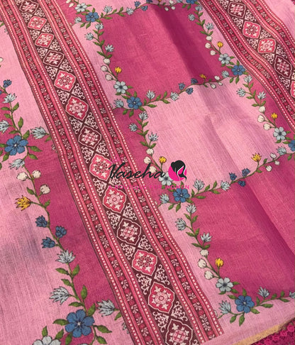 Linen Tissue Saree -  Light & Dark Combo - Pink Shade - VVLTS005