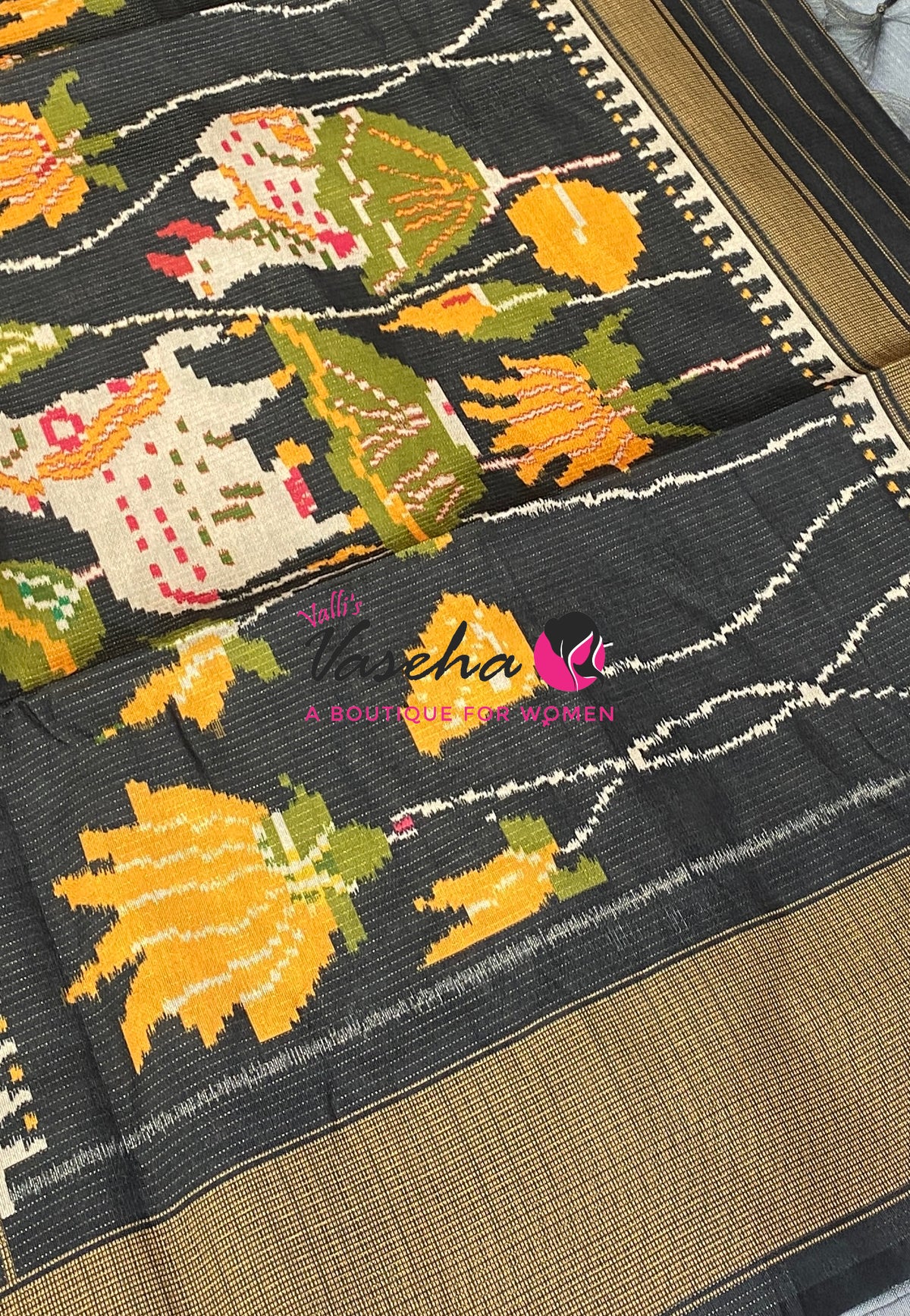Art Tussar / Art Silk - Mehendi Green & Black Shade - VVATS006