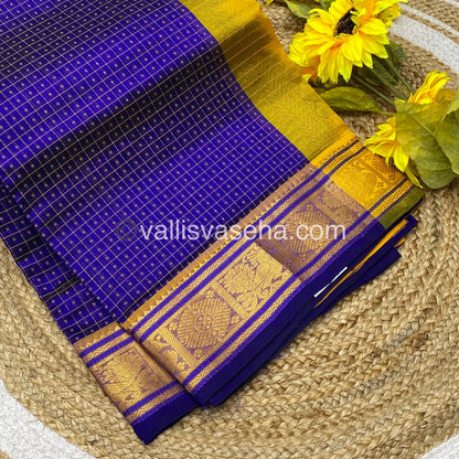 Pure Silk Cotton Saree - Blue with Yellow - Lakshadeepam Design - VVPLD001