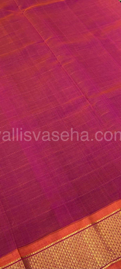 Pure Korvai Silk Cotton - Checks Pattern - Green with Peachish Pink Shade  - VVKSC015