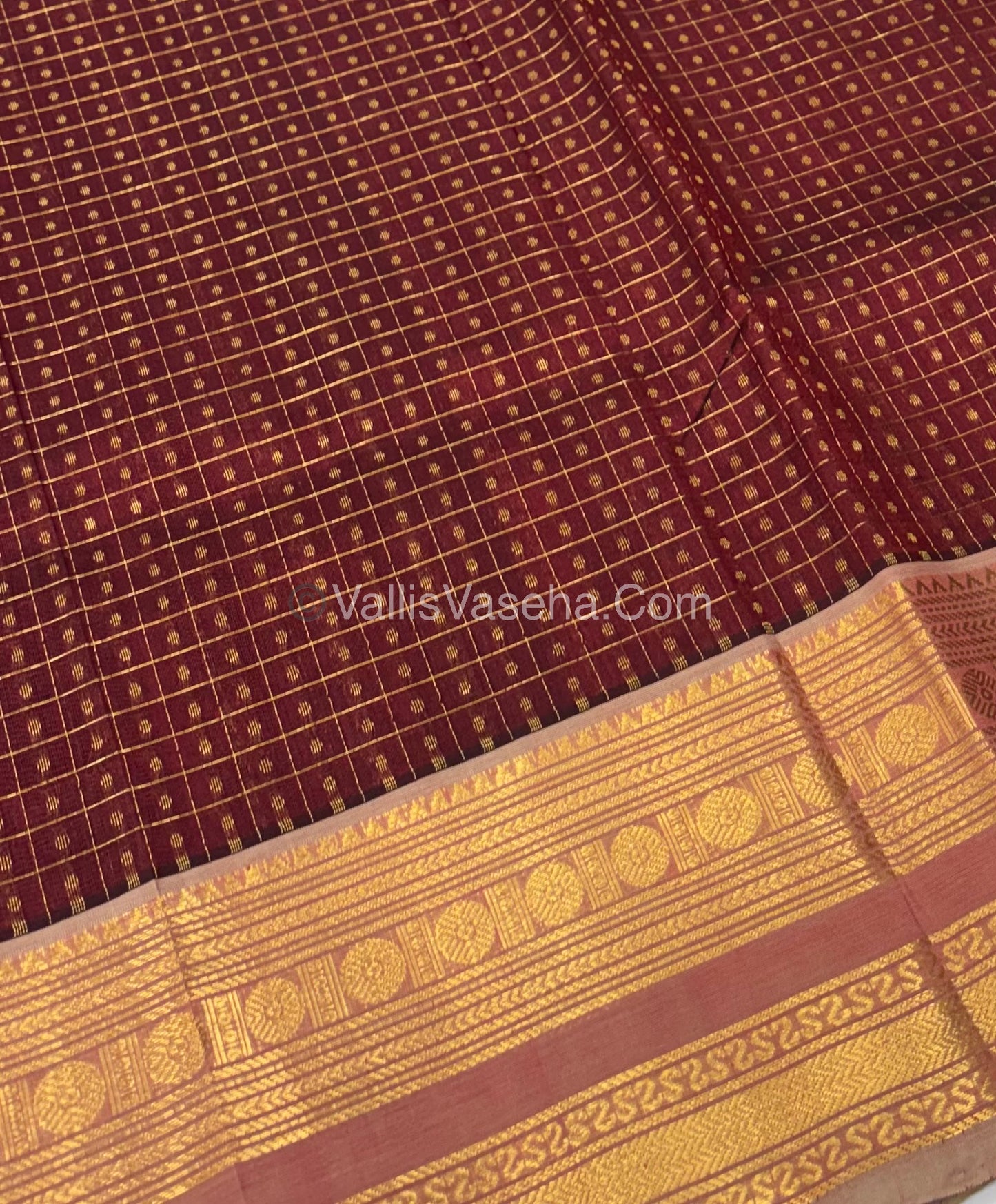 Pure Silk Cotton Saree | Maroon With Creamish Gold  Shade |Lakshadeepam Design VVPLD002