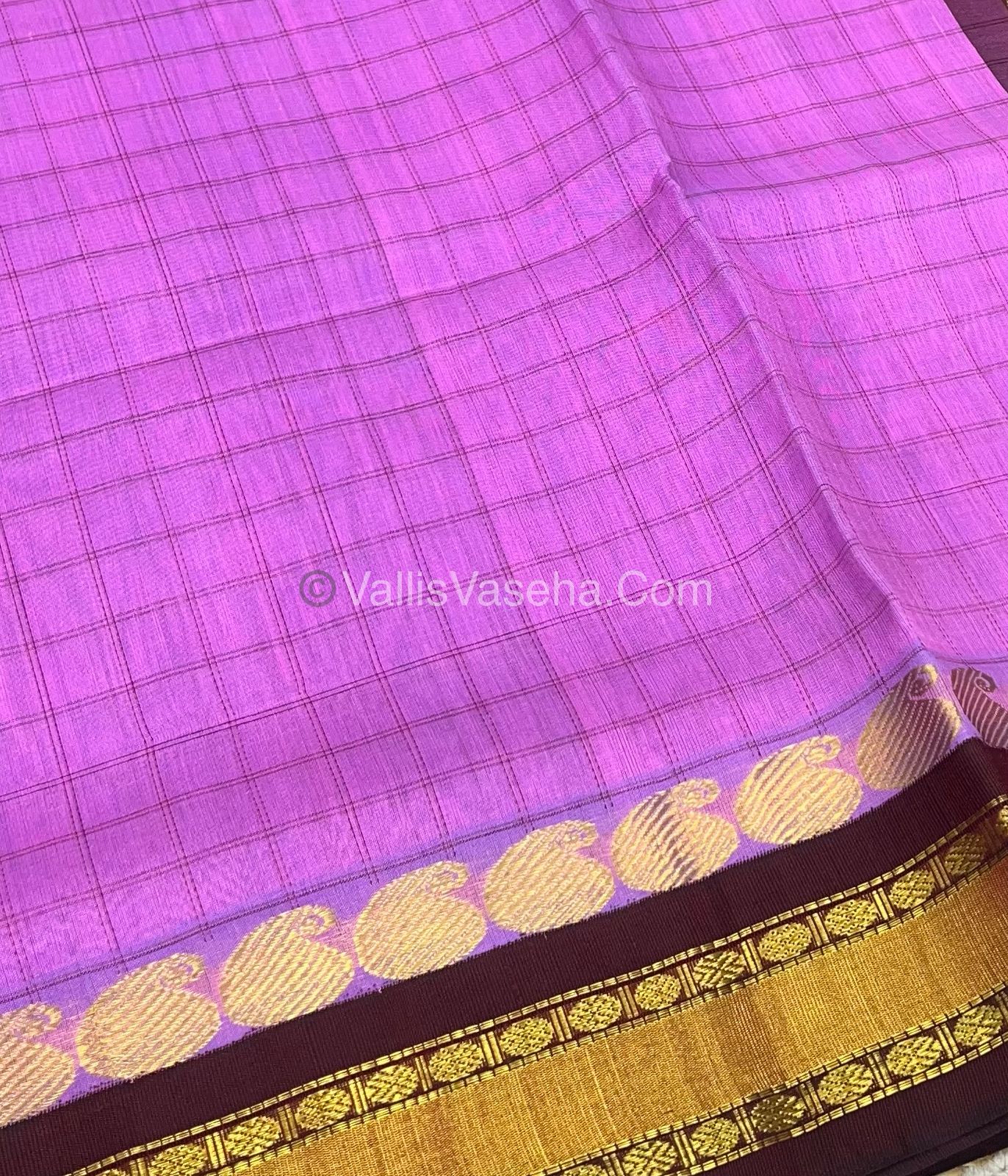 Pure Korvai Silk Cotton - Purplish Pink with Maroon - Checks Pattern - VVKSC008