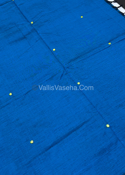South Mixed Cotton - Mirror Work Embroidery - Blue with Lemon Green- VVPCM002