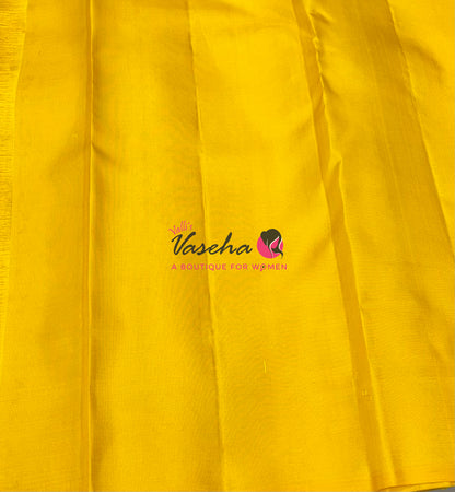 Pure Kanchipuram Silk Saree - Border Less - Blue with Yellow Combo - VVPS043