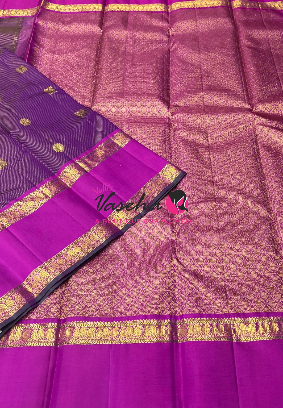 Pure Kanchipuram Silk Saree - Vairavoosi Design  - Purple & Purplish Pink Combo - VVPS014