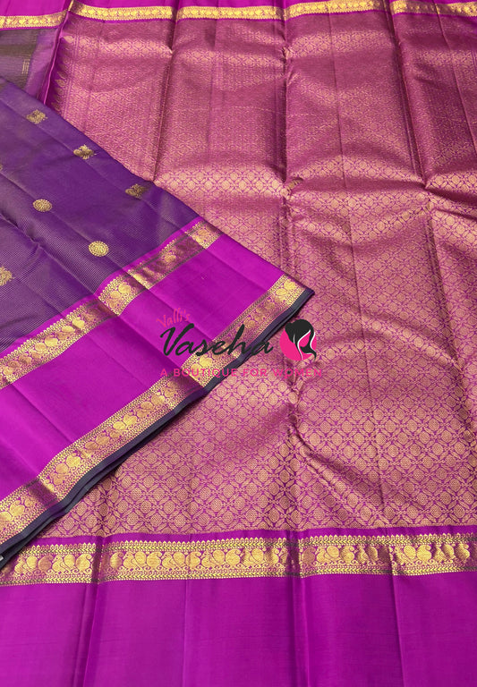 Pure Kanchipuram Silk Saree - Vairavoosi Design  - Purple & Purplish Pink Combo - VVPS014