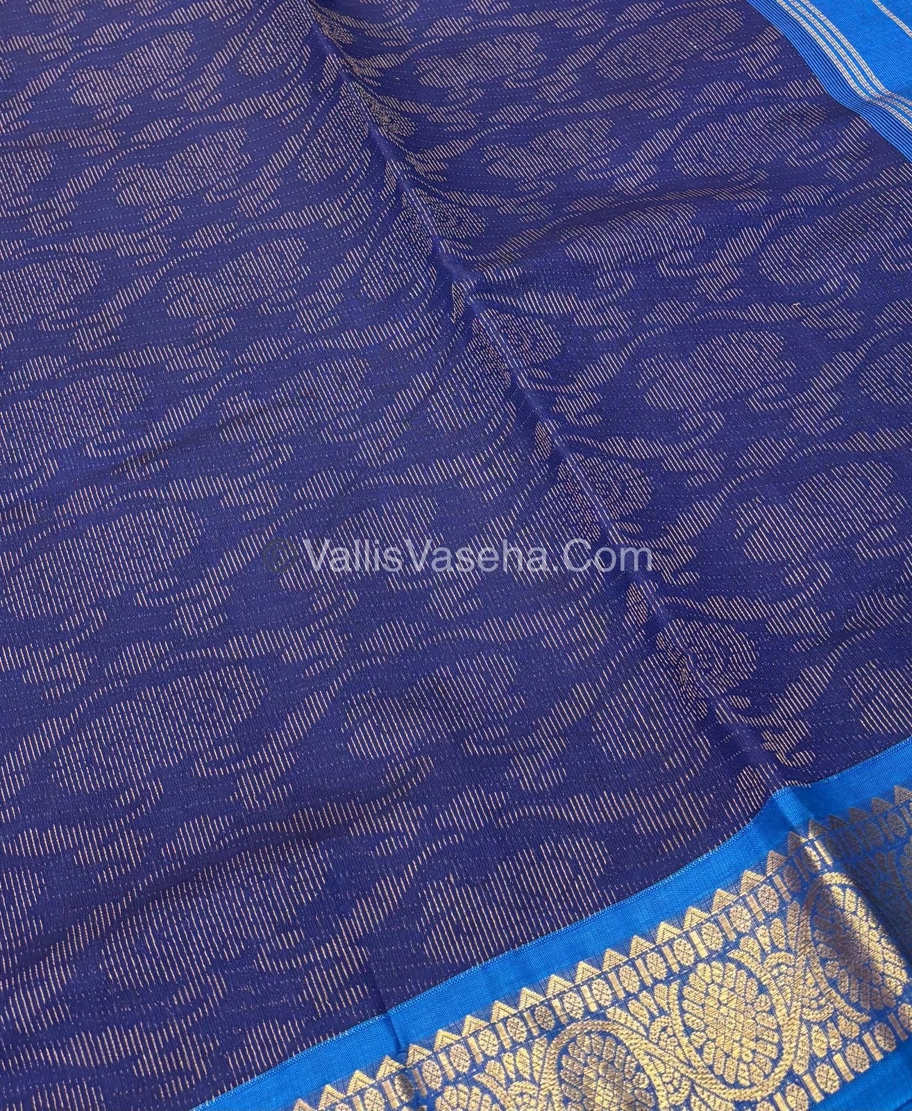 Semi Silk Cotton Saree - Navy Blue With Blue Shade - VVSSC007